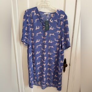 Michelle McDowell cornflower blue/periwinkle popover dress with cheetahs